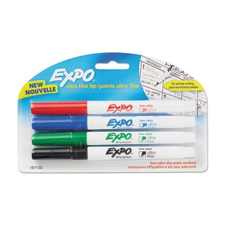 Sanford EXPO, LOW-ODOR DRY-ERASE MARKER, EXTRA-FINE NEEDLE TIP, ASSORTED COLORS, 4PK 1871133